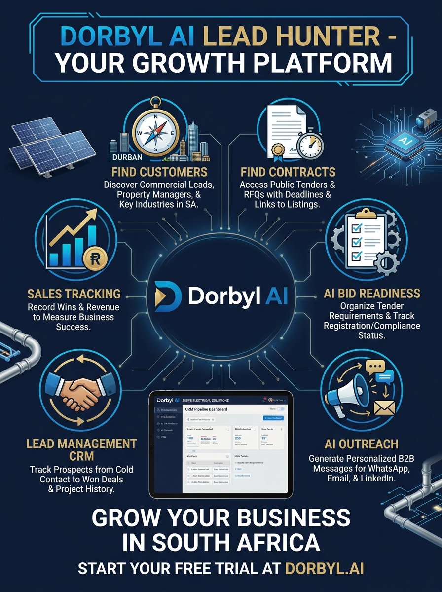 Overview of Dorbyl: Find Customers, Find Contracts, Bid Readiness, CRM, Sales Tracking and AI Outreach