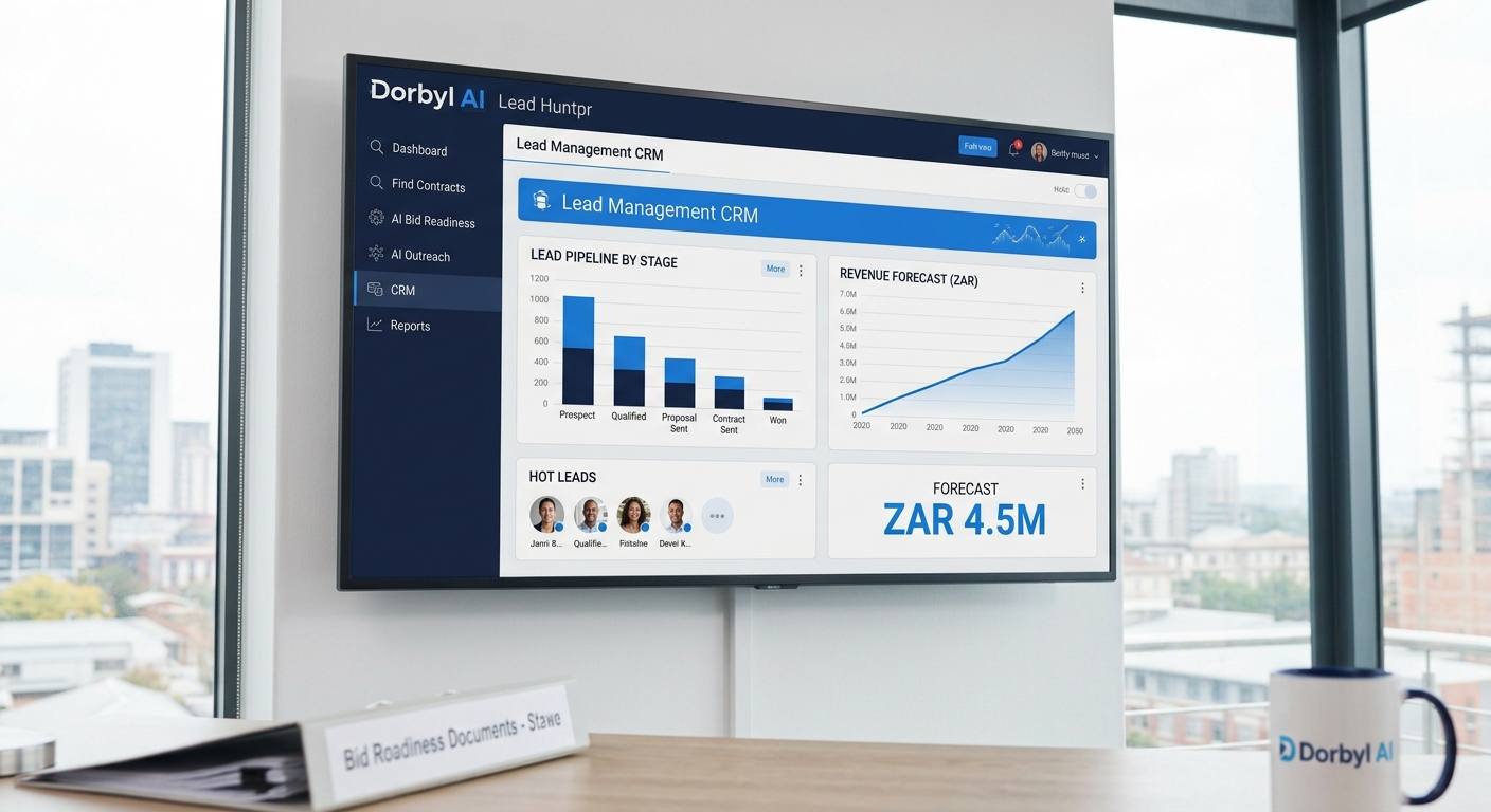 Dorbyl CRM shown on an office screen